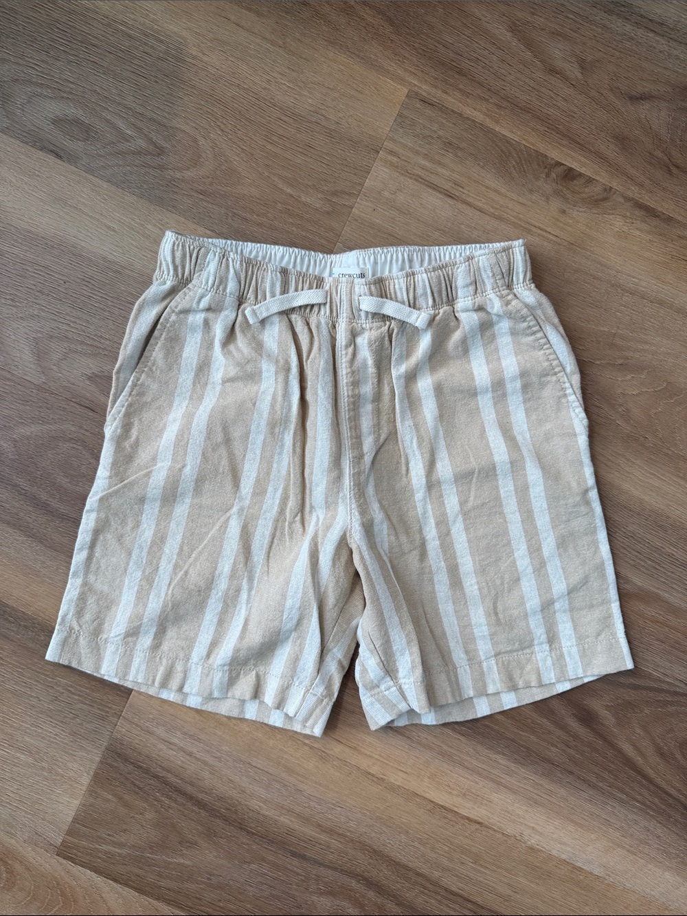 Crewcuts Beige & White Striped Drawstring Linen Shorts